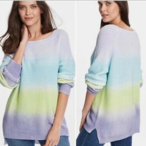 - NWT 525 America Blue Purple Green Knit Ombré Chunky Knit Sweater - Picture 1 of 8